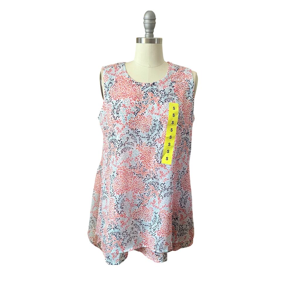 Fever Women's Sleeveless Blouse Size S Leaf Print Summer Top Double Layer NWT
